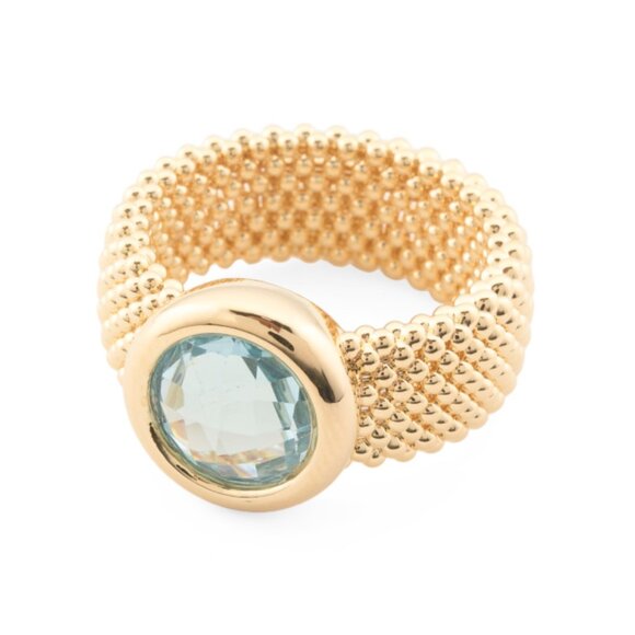 MILOR GOLD Gold Made In Italy 14kt Gold Mesh Blue Topaz Ring - Picture 1 of 2